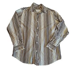 Cubavera Mens XL Long Sleeve Button Down Shirt Cotton Striped Black Grey Blue